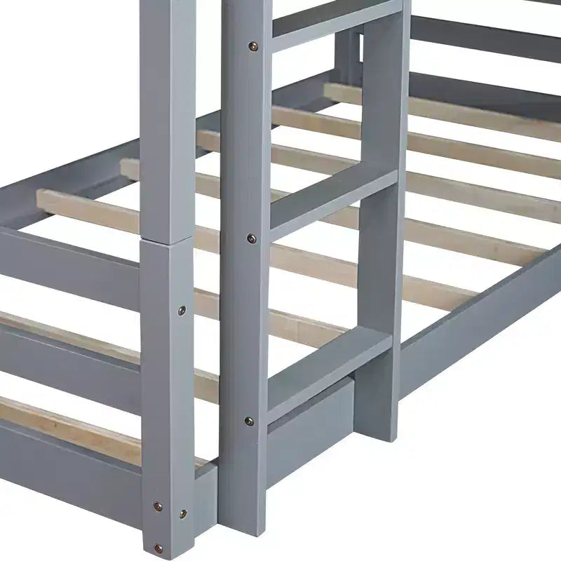 Bellemave Lit superposé triple en bois d'hévéa avec deux échelles intégrées, balustrades, lits jumeaux sur lits jumeaux sur lits jumeaux, lit superposé triple jumeau détachable, gris