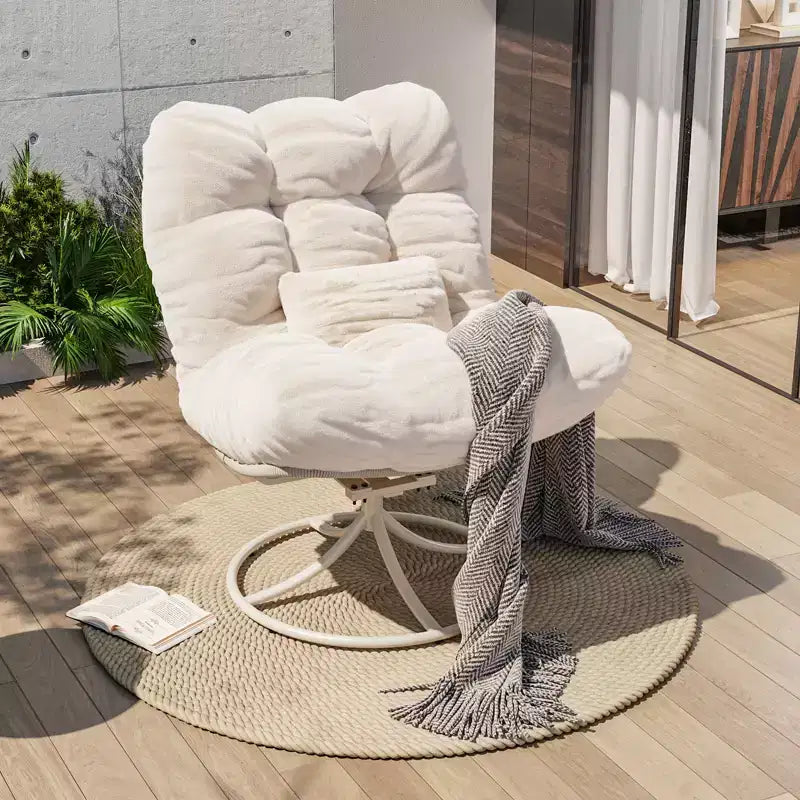 Fauteuil à bascule pivotant à 360° en rotin d'hiver, fauteuil de salon en osier tout temps avec coussin d'assise épais et base à bascule en métal pour l'intérieur et l'extérieur