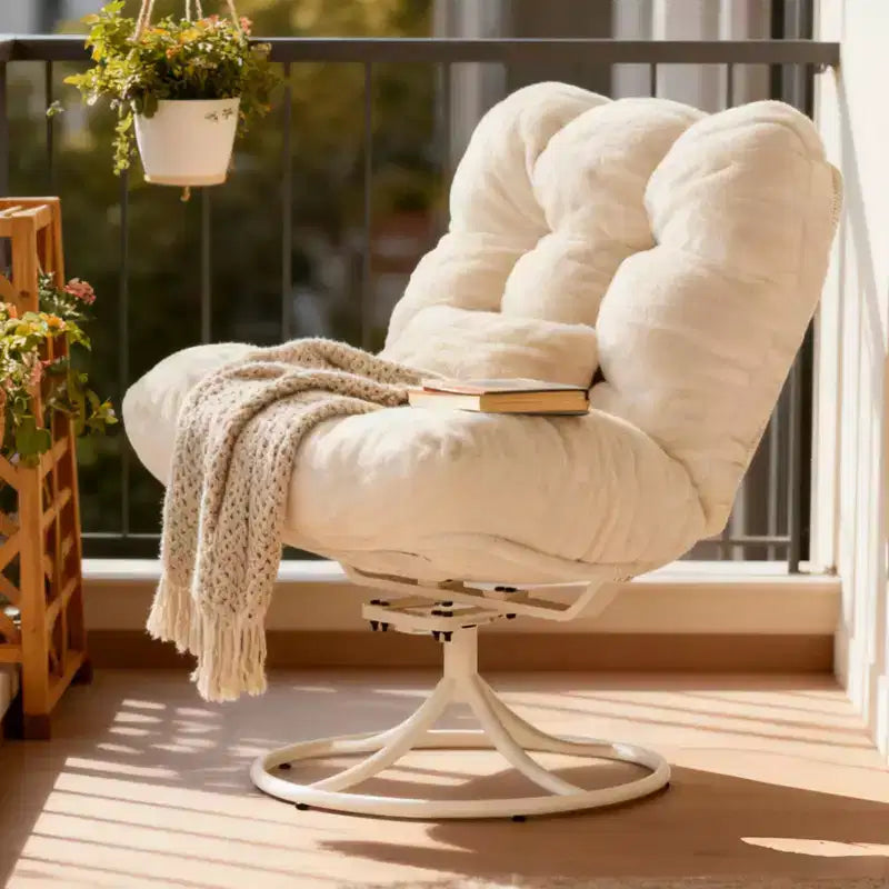 Fauteuil à bascule pivotant à 360° en rotin d'hiver, fauteuil de salon en osier tout temps avec coussin d'assise épais et base à bascule en métal pour l'intérieur et l'extérieur
