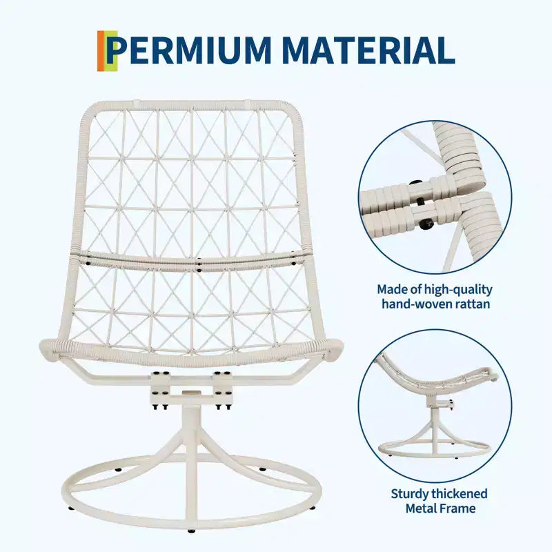Fauteuil à bascule pivotant à 360° en rotin d'hiver, fauteuil de salon en osier tout temps avec coussin d'assise épais et base à bascule en métal pour l'intérieur et l'extérieur