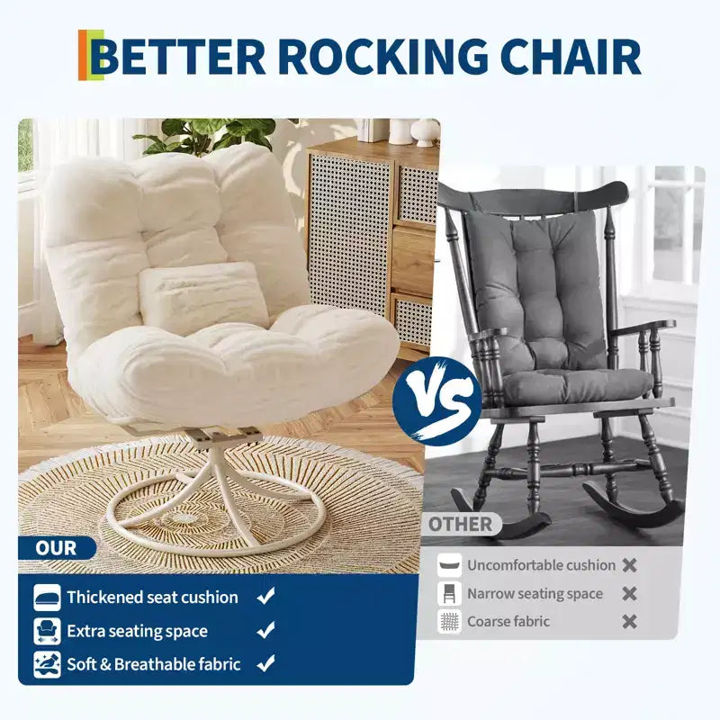 Fauteuil à bascule pivotant à 360° en rotin d'hiver, fauteuil de salon en osier tout temps avec coussin d'assise épais et base à bascule en métal pour l'intérieur et l'extérieur