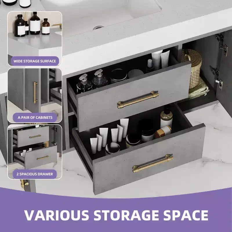 Meuble-lavabo flottant de 40 pouces avec 2 portes et tiroirs, armoire de rangement murale