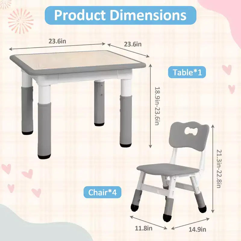 COZONY Table Enfant Réglable avec 4 Chaises, Ensemble Table d'Activités pour Tout-Petits de 23" pour les 2-10 Ans, Bureau de Salle de Jeux Maternelle avec Pieds Antidérapants et Plateau Anti-Graffiti
