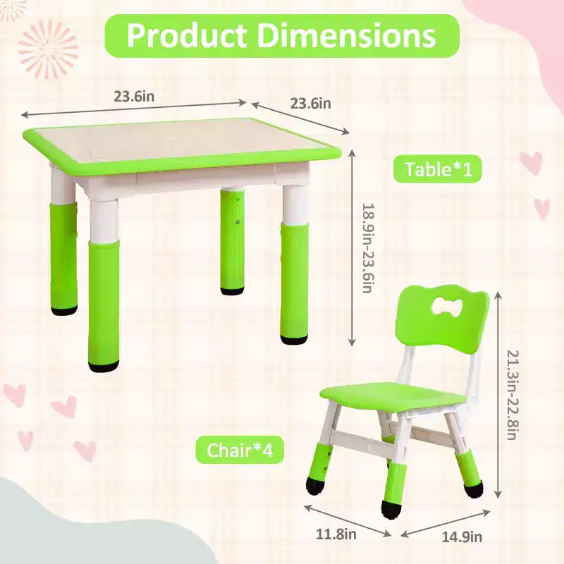 COZONY Table Enfant Réglable avec 4 Chaises, Ensemble Table d'Activités pour Tout-Petits de 23" pour les 2-10 Ans, Bureau de Salle de Jeux Maternelle avec Pieds Antidérapants et Plateau Anti-Graffiti