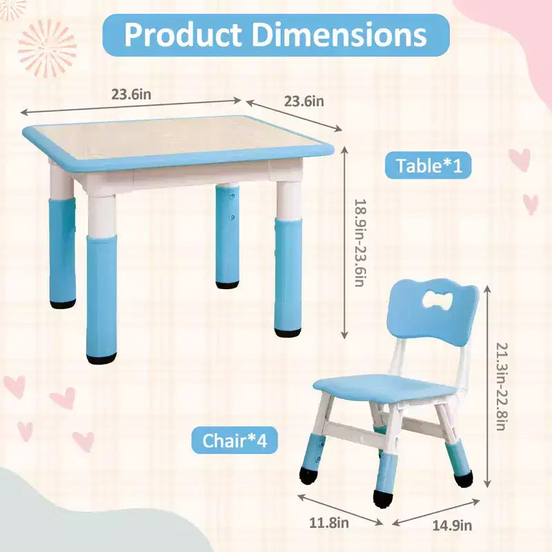 COZONY Table Enfant Réglable avec 4 Chaises, Ensemble Table d'Activités pour Tout-Petits de 23" pour les 2-10 Ans, Bureau de Salle de Jeux Maternelle avec Pieds Antidérapants et Plateau Anti-Graffiti