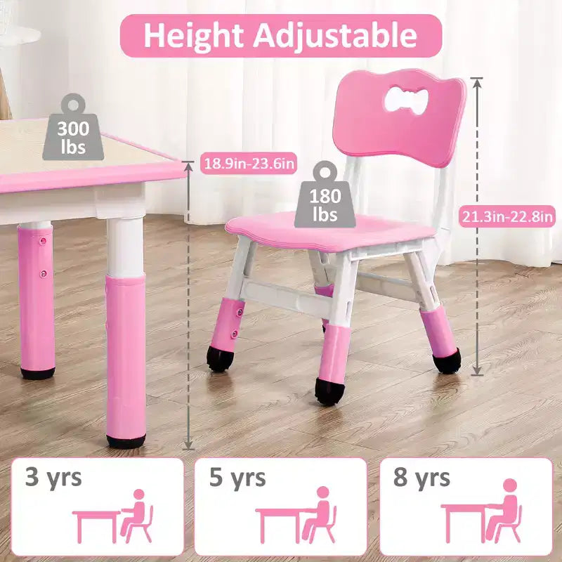 COZONY Table Enfant Réglable avec 4 Chaises, Ensemble Table d'Activités pour Tout-Petits de 23" pour les 2-10 Ans, Bureau de Salle de Jeux Maternelle avec Pieds Antidérapants et Plateau Anti-Graffiti
