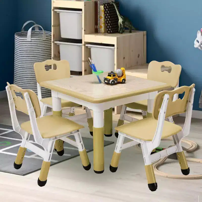 COZONY Table Enfant Réglable avec 4 Chaises, Ensemble Table d'Activités pour Tout-Petits de 23" pour les 2-10 Ans, Bureau de Salle de Jeux Maternelle avec Pieds Antidérapants et Plateau Anti-Graffiti