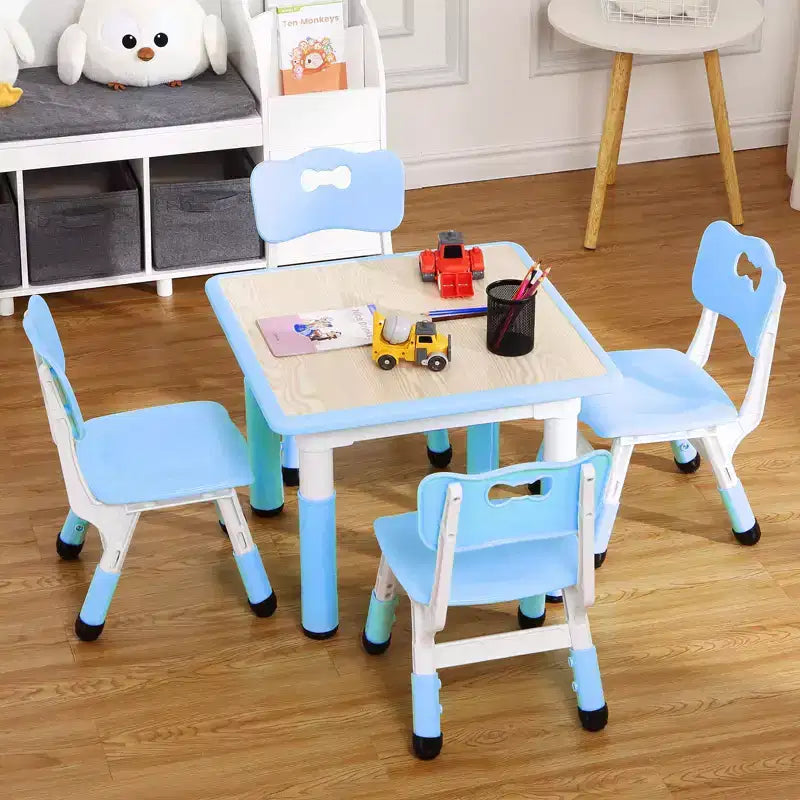 COZONY Table Enfant Réglable avec 4 Chaises, Ensemble Table d'Activités pour Tout-Petits de 23" pour les 2-10 Ans, Bureau de Salle de Jeux Maternelle avec Pieds Antidérapants et Plateau Anti-Graffiti