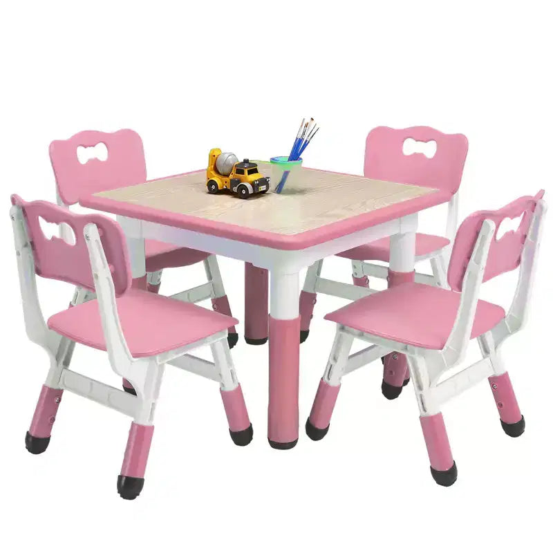 COZONY Table Enfant Réglable avec 4 Chaises, Ensemble Table d'Activités pour Tout-Petits de 23" pour les 2-10 Ans, Bureau de Salle de Jeux Maternelle avec Pieds Antidérapants et Plateau Anti-Graffiti