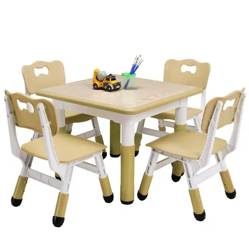 COZONY Table Enfant Réglable avec 4 Chaises, Ensemble Table d'Activités pour Tout-Petits de 23" pour les 2-10 Ans, Bureau de Salle de Jeux Maternelle avec Pieds Antidérapants et Plateau Anti-Graffiti