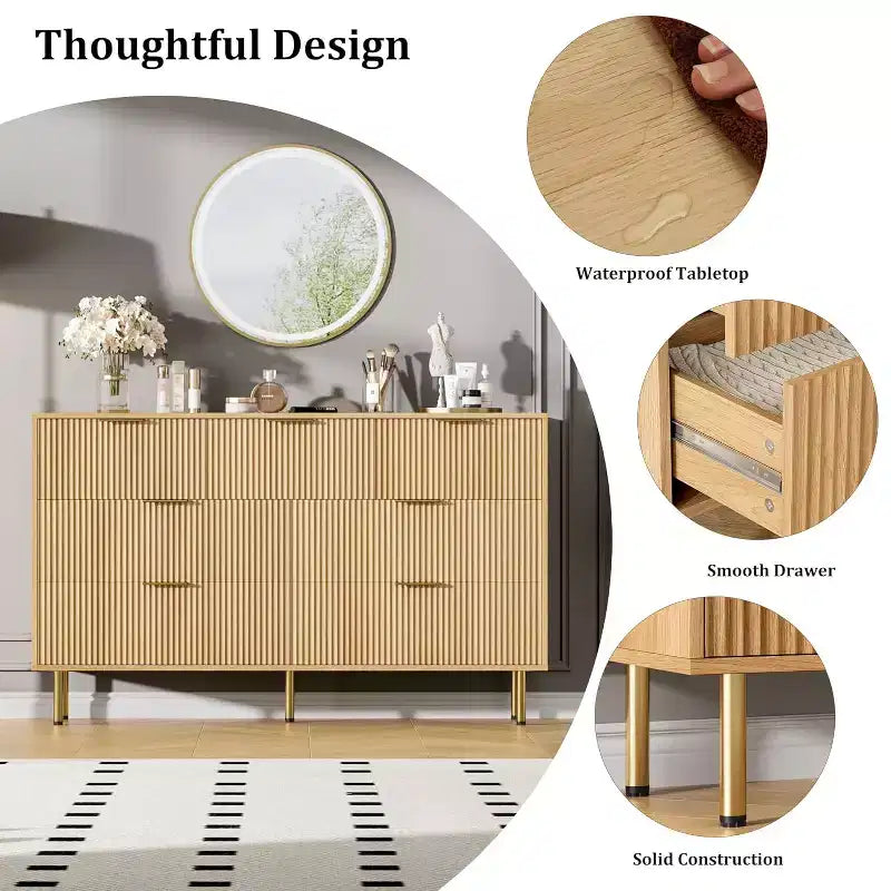 Commode COZONY 7 tiroirs cannelés, meuble de rangement moderne en bois, mobilier de chambre pour salon et couloir