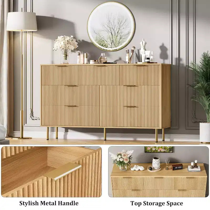Commode COZONY 7 tiroirs cannelés, meuble de rangement moderne en bois, mobilier de chambre pour salon et couloir