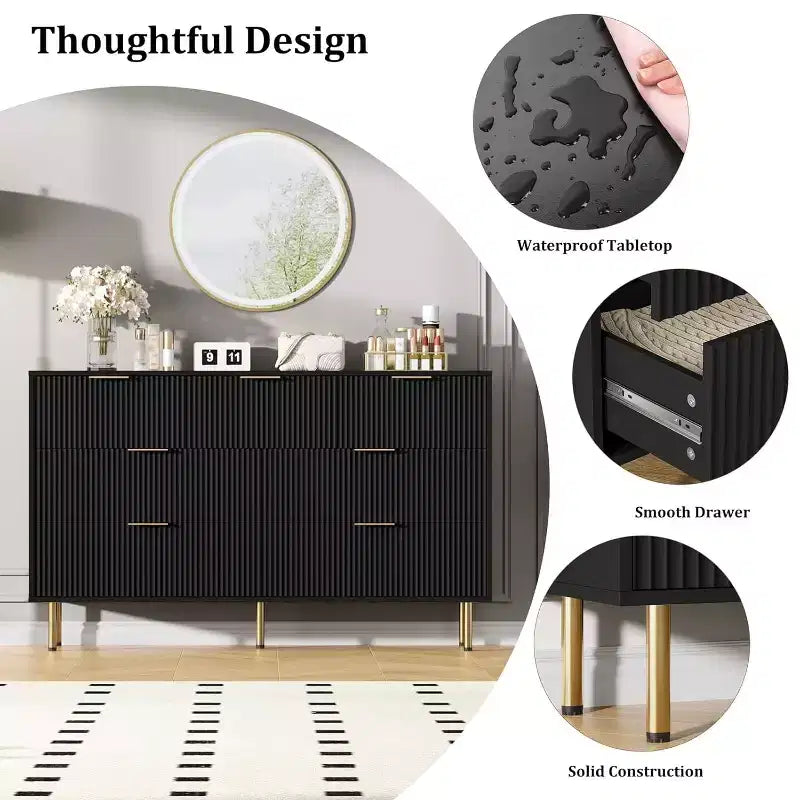 Commode COZONY 7 tiroirs cannelés, meuble de rangement moderne en bois, mobilier de chambre pour salon et couloir