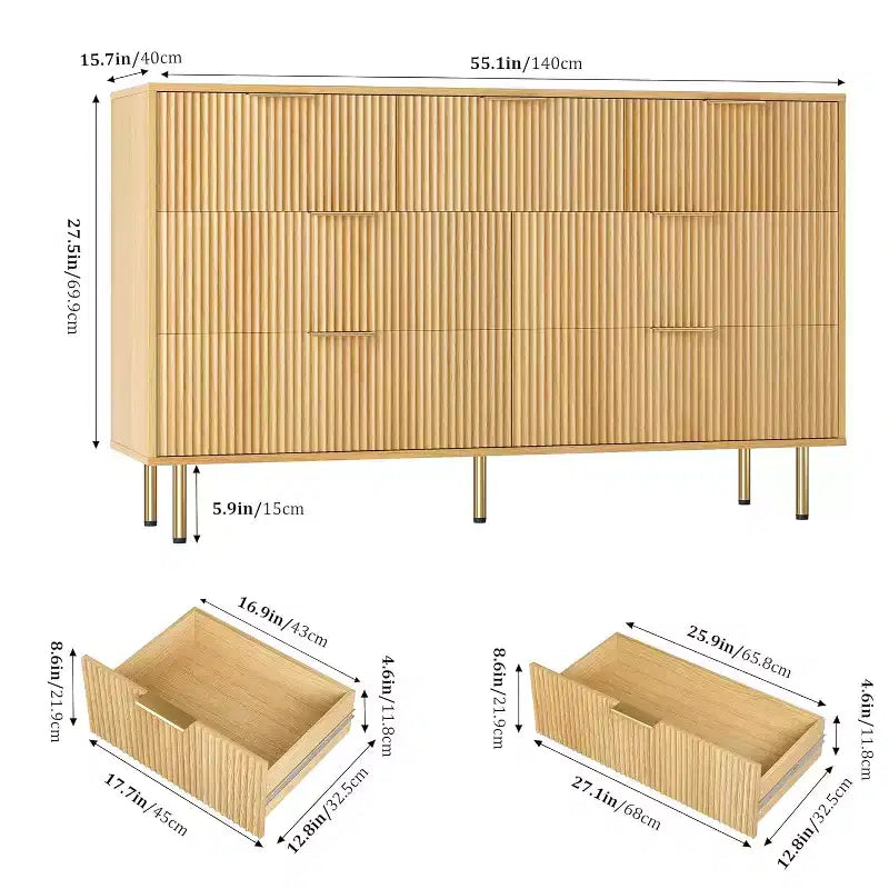 Commode COZONY 7 tiroirs cannelés, meuble de rangement moderne en bois, mobilier de chambre pour salon et couloir