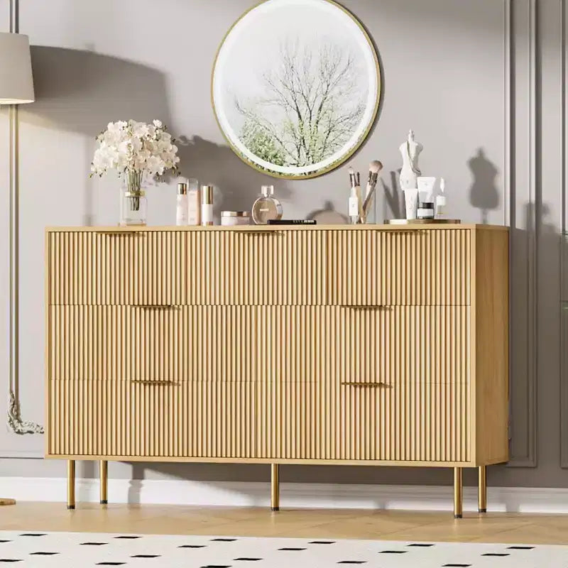 Commode COZONY 7 tiroirs cannelés, meuble de rangement moderne en bois, mobilier de chambre pour salon et couloir