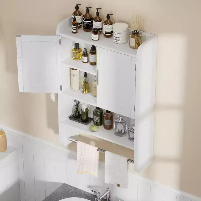 Meuble de rangement de salle de bain VECELO, organisateur de rangement mural avec 2 portes et 1 étagère ouverte, blanc