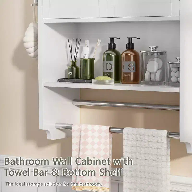 Meuble de rangement de salle de bain VECELO, organisateur de rangement mural avec 2 portes et 1 étagère ouverte, blanc