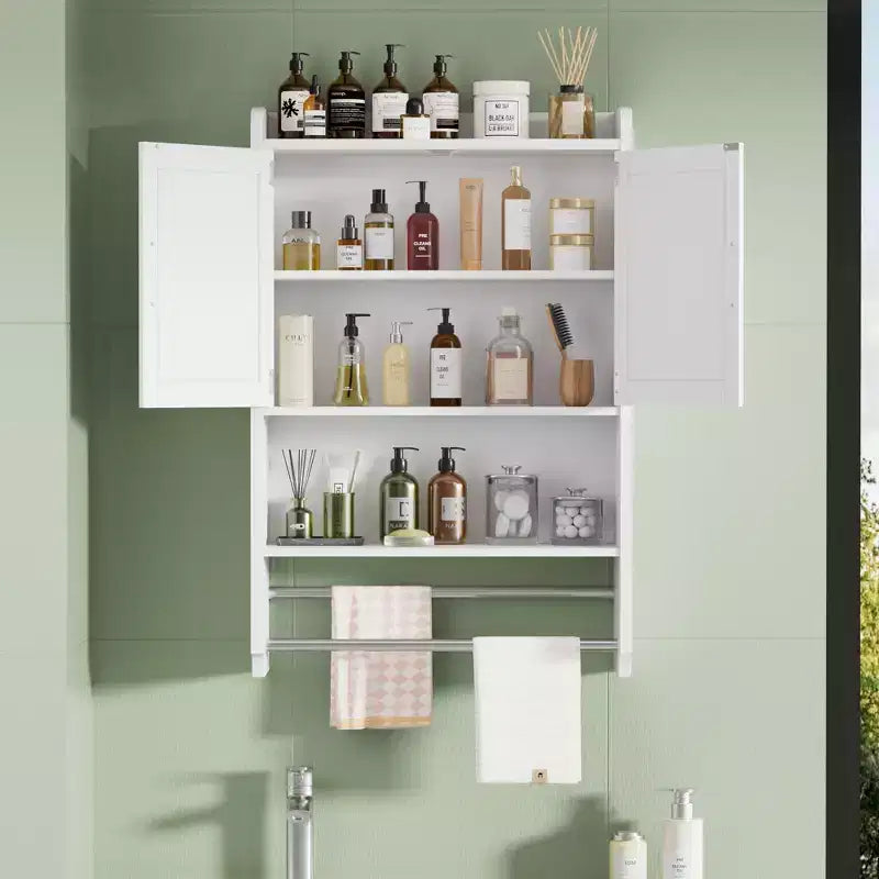 Meuble de rangement de salle de bain VECELO, organisateur de rangement mural avec 2 portes et 1 étagère ouverte, blanc