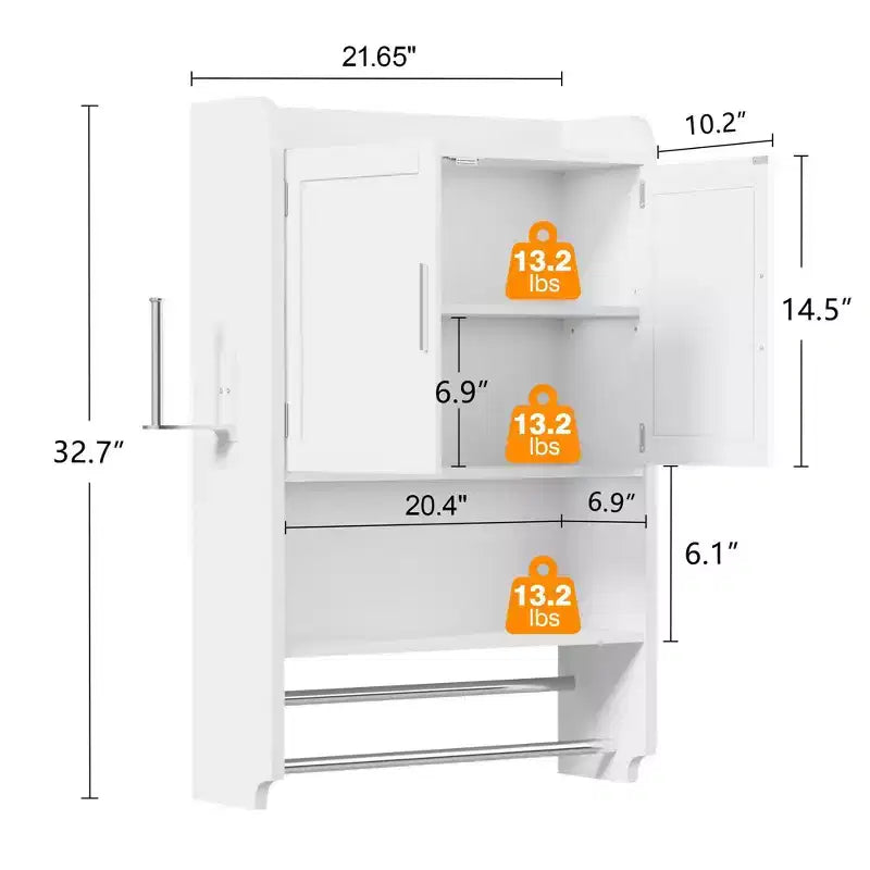 Meuble de rangement de salle de bain VECELO, organisateur de rangement mural avec 2 portes et 1 étagère ouverte, blanc