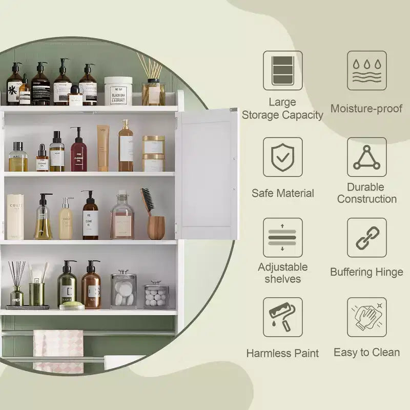 Meuble de rangement de salle de bain VECELO, organisateur de rangement mural avec 2 portes et 1 étagère ouverte, blanc