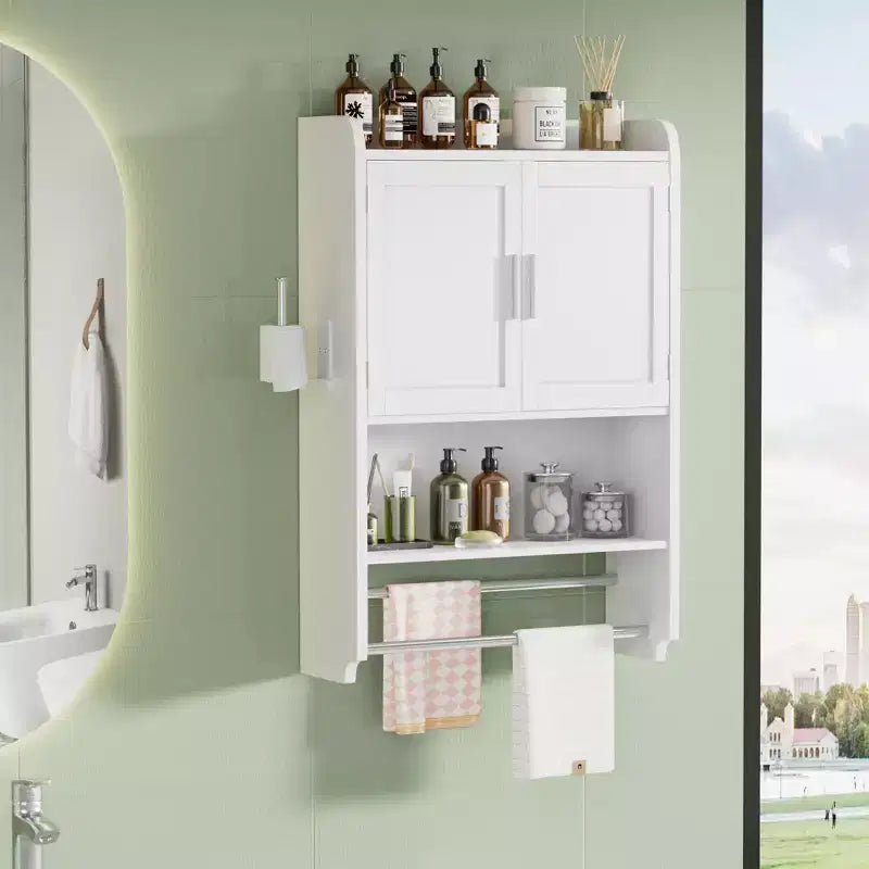 Meuble de rangement de salle de bain VECELO, organisateur de rangement mural avec 2 portes et 1 étagère ouverte, blanc
