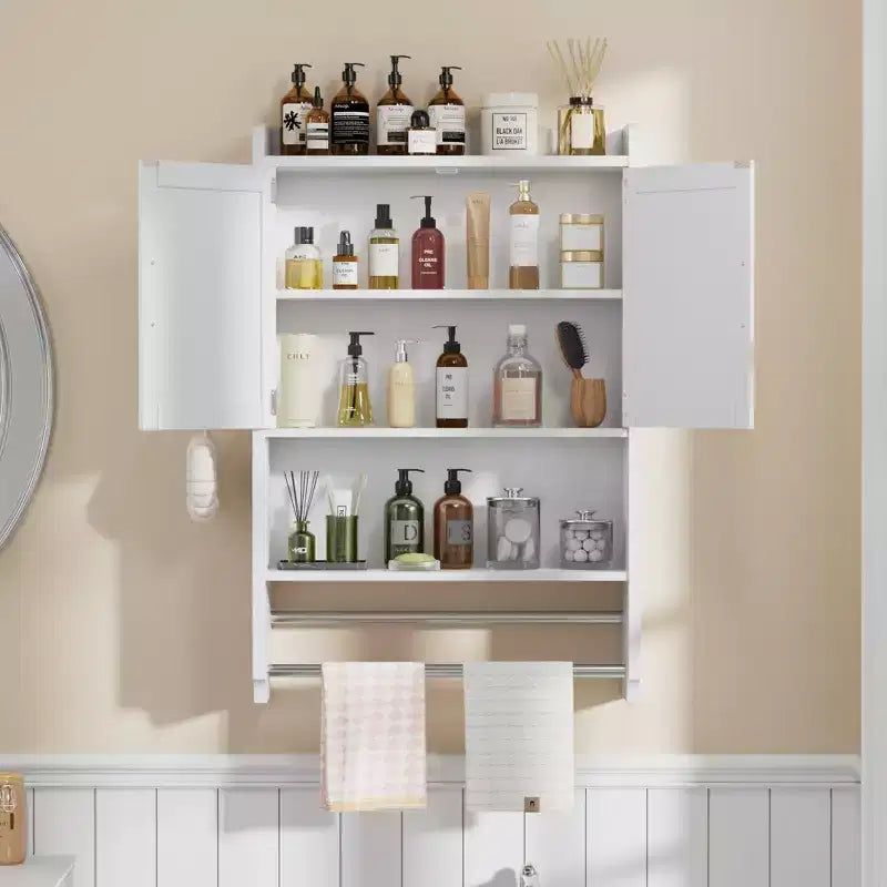 Meuble de rangement de salle de bain VECELO, organisateur de rangement mural avec 2 portes et 1 étagère ouverte, blanc
