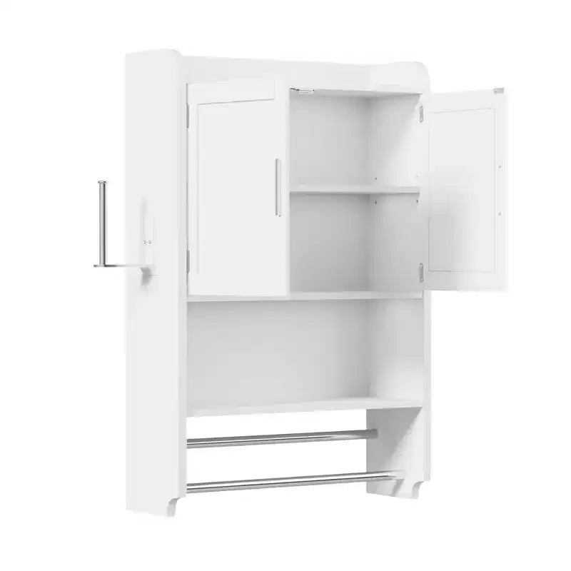 Meuble de rangement de salle de bain VECELO, organisateur de rangement mural avec 2 portes et 1 étagère ouverte, blanc