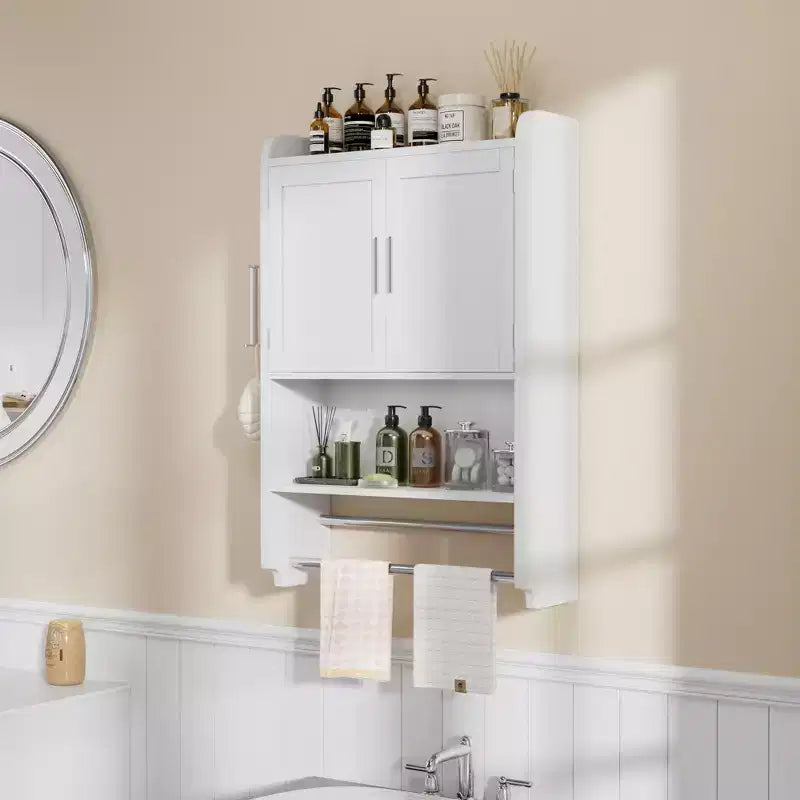 Meuble de rangement de salle de bain VECELO, organisateur de rangement mural avec 2 portes et 1 étagère ouverte, blanc