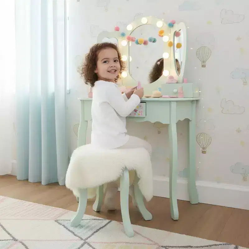 Coiffeuse pour enfants en bois Teamson Kids Heart Glow avec miroir et tabouret à LED
