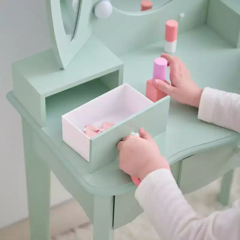 Coiffeuse pour enfants en bois Teamson Kids Heart Glow avec miroir et tabouret à LED