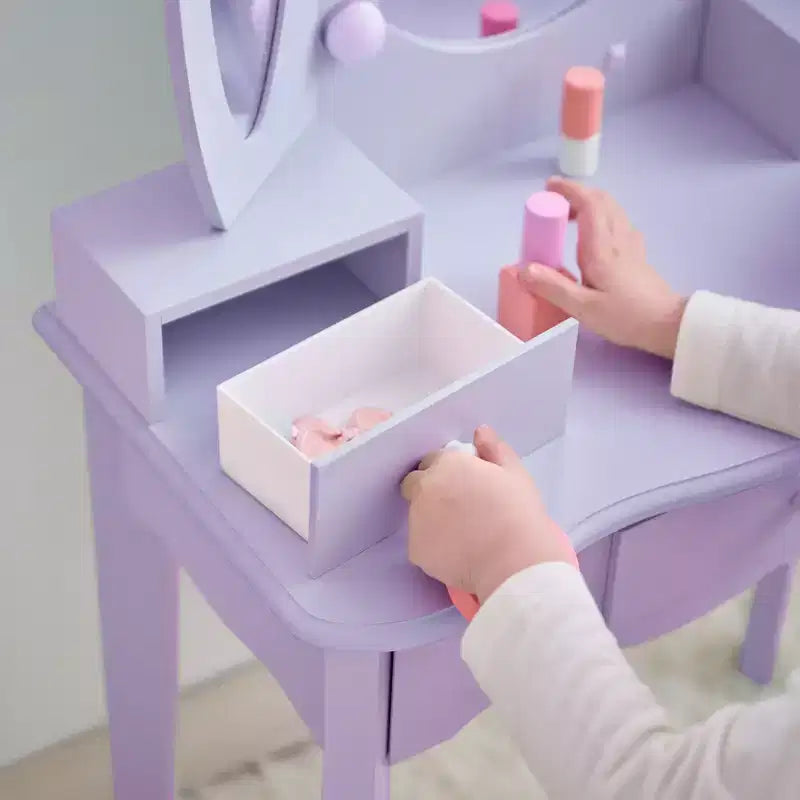 Coiffeuse pour enfants en bois Teamson Kids Heart Glow avec miroir et tabouret à LED