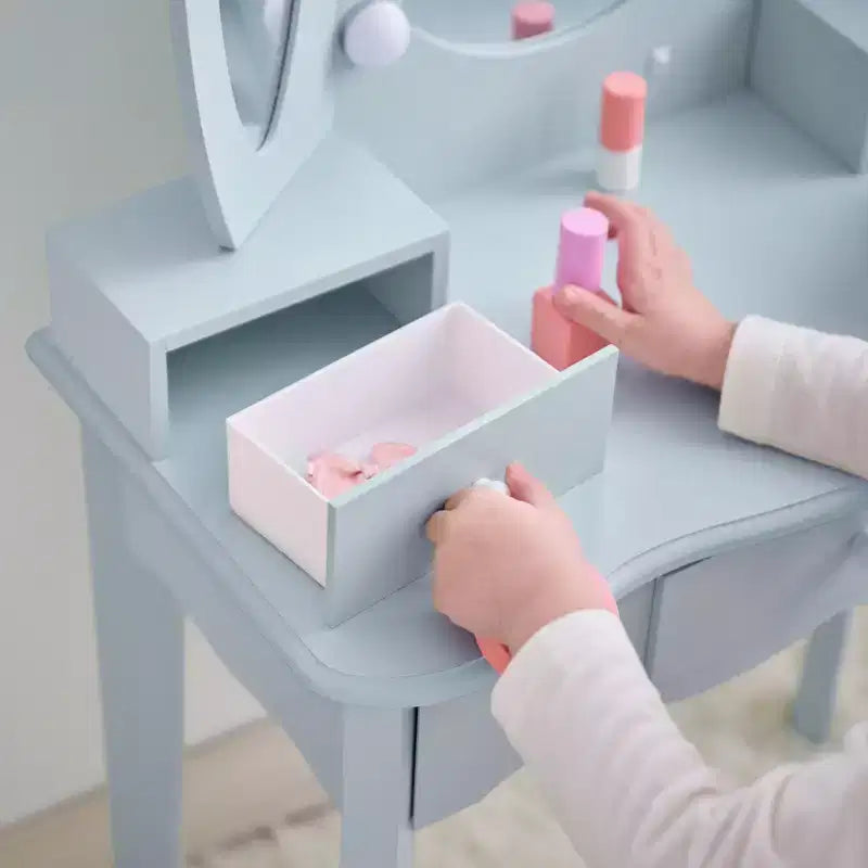 Coiffeuse pour enfants en bois Teamson Kids Heart Glow avec miroir et tabouret à LED