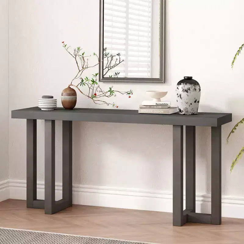 Console moderne Okak 63 po avec pieds en bois massif, table d'entrée élégante avec plateau épais, table de couloir pour salon, chambre à coucher