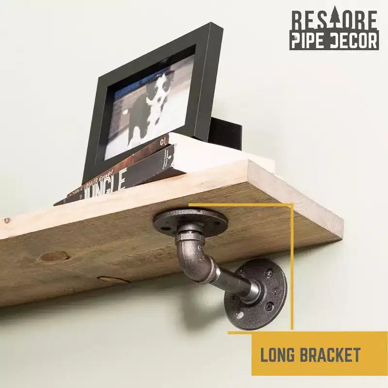 Étagères RESTORE en pin teinté Driftwood 24 po avec consoles en L par Pipe Decor