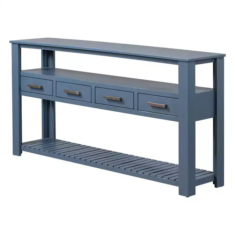 Console étroite Okak 62,2 po avec 2 étagères, table d'entrée avec 4 tiroirs et poignées métalliques, table d'appoint pour entrée, salon