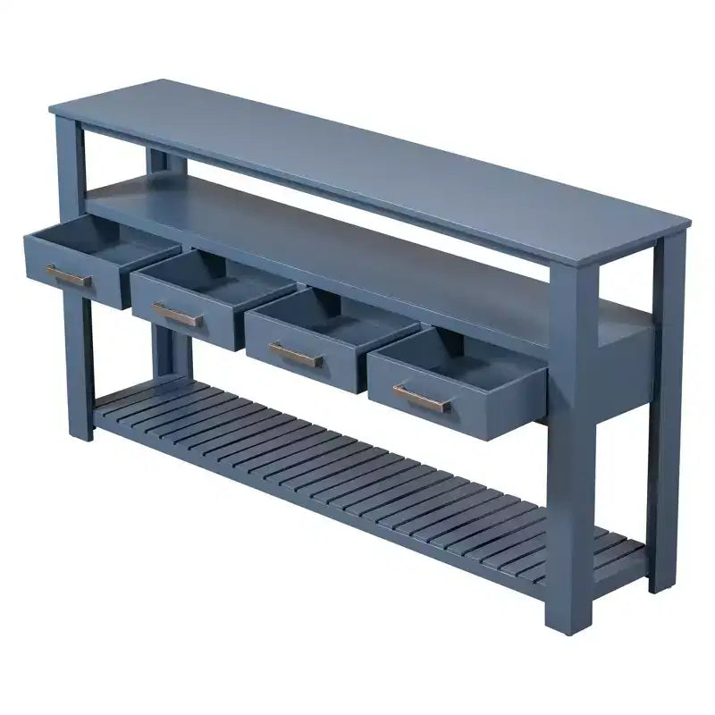 Console étroite Okak 62,2 po avec 2 étagères, table d'entrée avec 4 tiroirs et poignées métalliques, table d'appoint pour entrée, salon