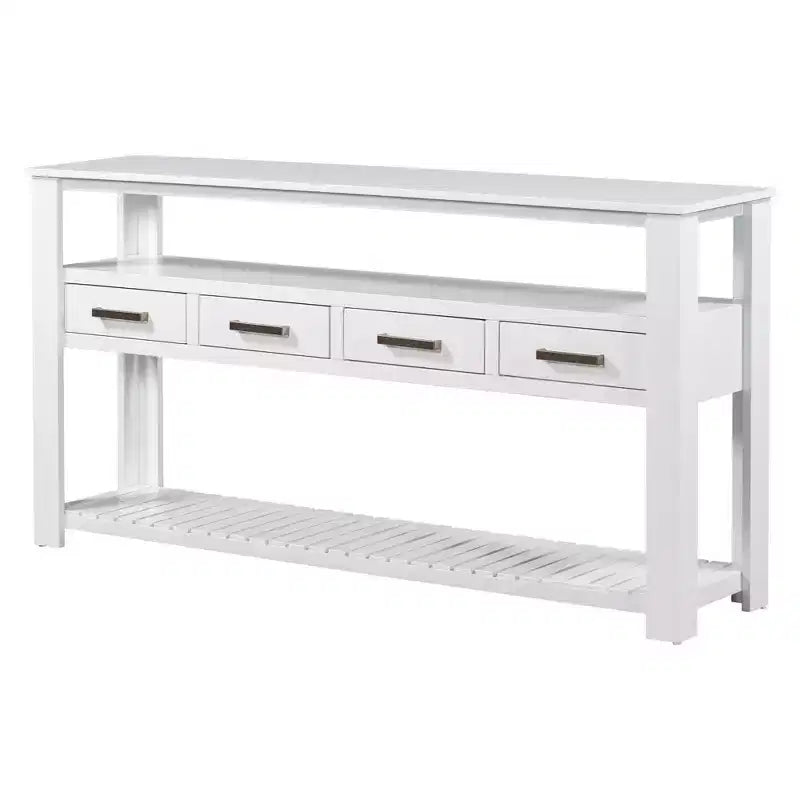 Console étroite Okak 62,2 po avec 2 étagères, table d'entrée avec 4 tiroirs et poignées métalliques, table d'appoint pour entrée, salon