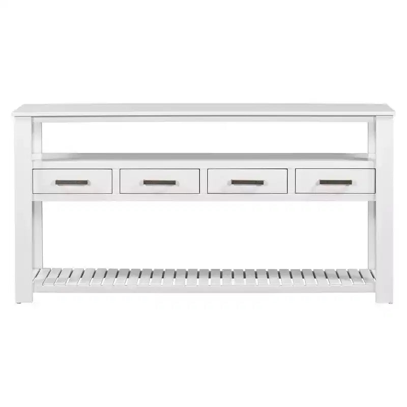 Console étroite Okak 62,2 po avec 2 étagères, table d'entrée avec 4 tiroirs et poignées métalliques, table d'appoint pour entrée, salon