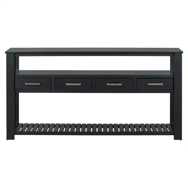 Console étroite Okak 62,2 po avec 2 étagères, table d'entrée avec 4 tiroirs et poignées métalliques, table d'appoint pour entrée, salon