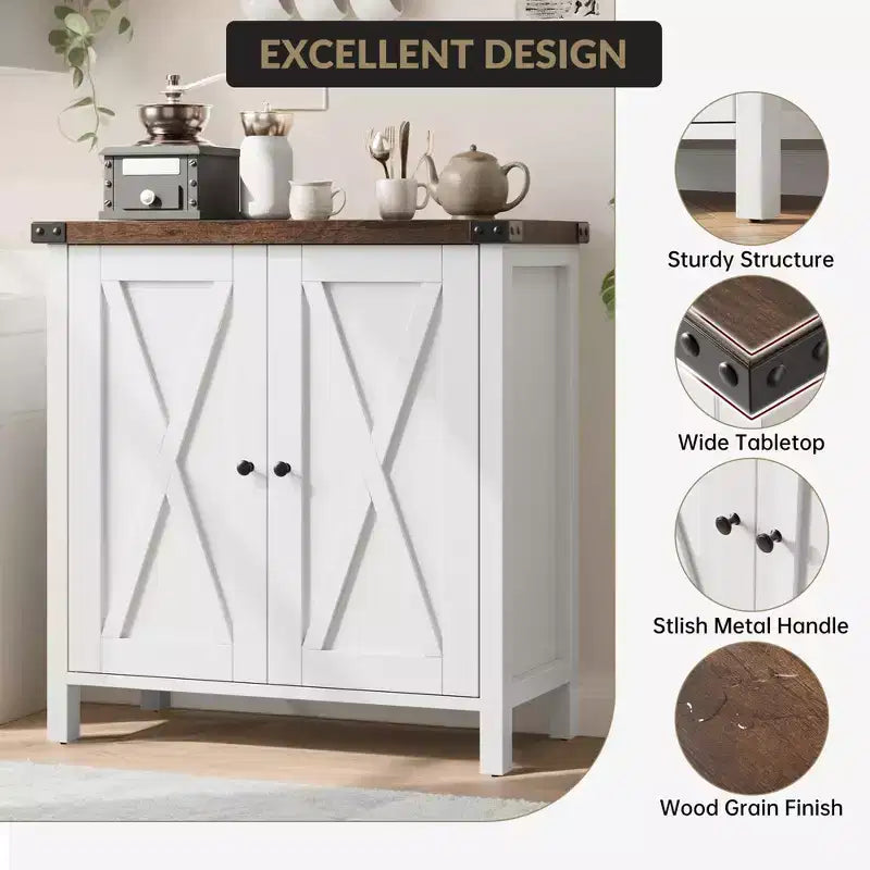 Buffet de ferme avec rangement, Armoire de cuisine avec étagères réglables et 2 portes coulissantes, Meuble de rangement moderne en bois pour salle à manger
