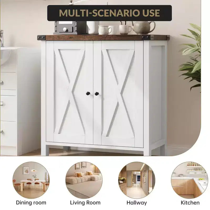 Buffet de ferme avec rangement, Armoire de cuisine avec étagères réglables et 2 portes coulissantes, Meuble de rangement moderne en bois pour salle à manger