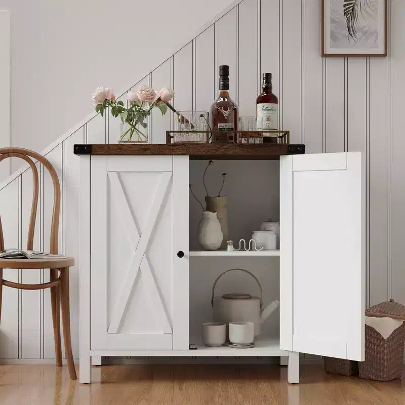 Buffet de ferme avec rangement, Armoire de cuisine avec étagères réglables et 2 portes coulissantes, Meuble de rangement moderne en bois pour salle à manger