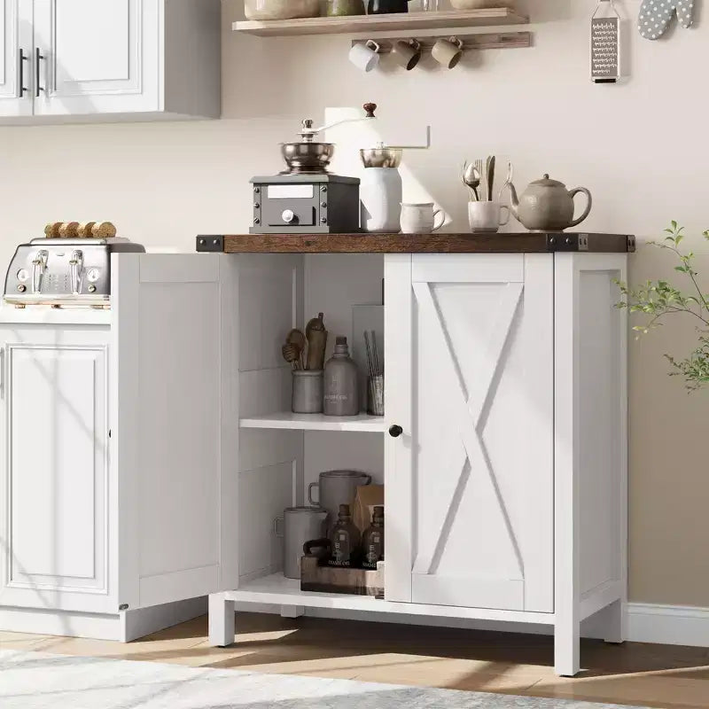 Buffet de ferme avec rangement, Armoire de cuisine avec étagères réglables et 2 portes coulissantes, Meuble de rangement moderne en bois pour salle à manger