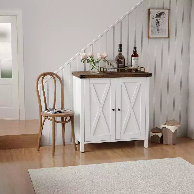 Buffet de ferme avec rangement, Armoire de cuisine avec étagères réglables et 2 portes coulissantes, Meuble de rangement moderne en bois pour salle à manger