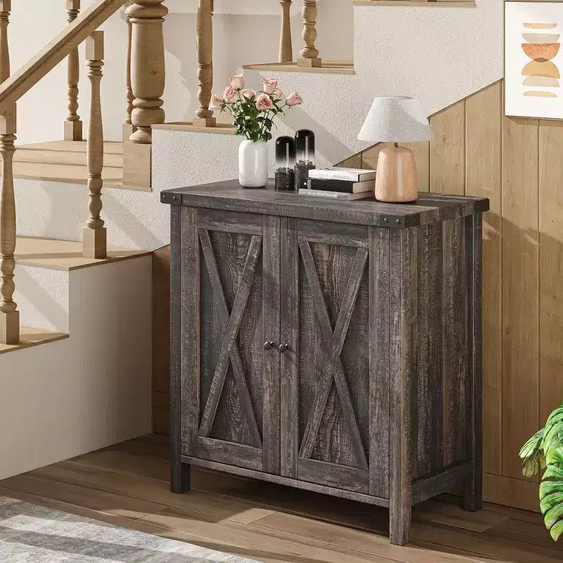 Buffet de ferme avec rangement, Armoire de cuisine avec étagères réglables et 2 portes coulissantes, Meuble de rangement moderne en bois pour salle à manger