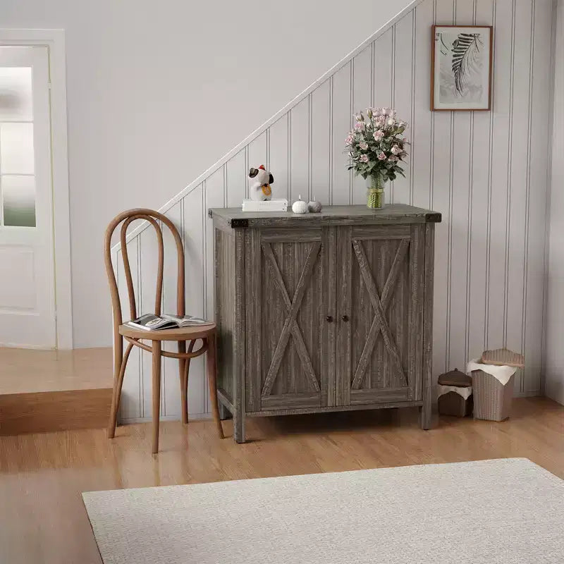 Buffet de ferme avec rangement, Armoire de cuisine avec étagères réglables et 2 portes coulissantes, Meuble de rangement moderne en bois pour salle à manger