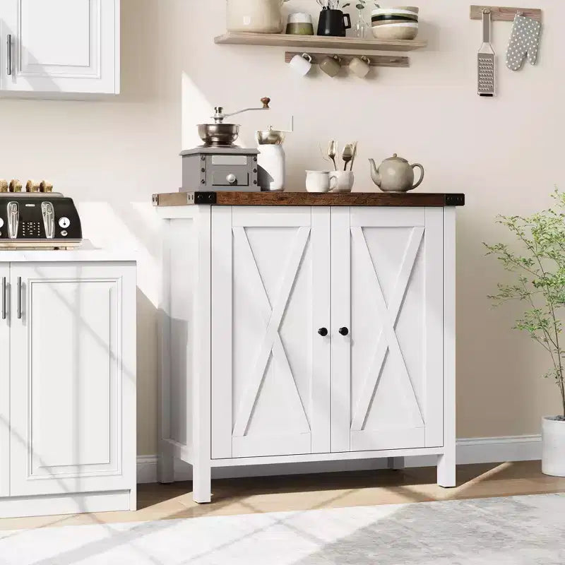 Buffet de ferme avec rangement, Armoire de cuisine avec étagères réglables et 2 portes coulissantes, Meuble de rangement moderne en bois pour salle à manger