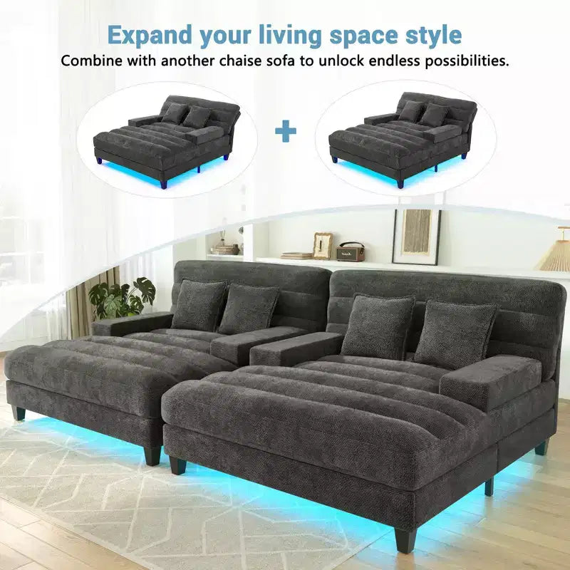 Canapé-méridienne réglable en chenille avec éclairage LED RVB