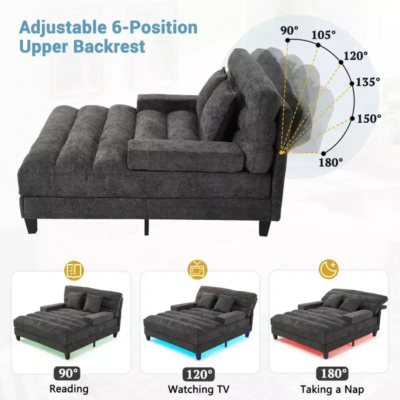 Canapé-méridienne réglable en chenille avec éclairage LED RVB