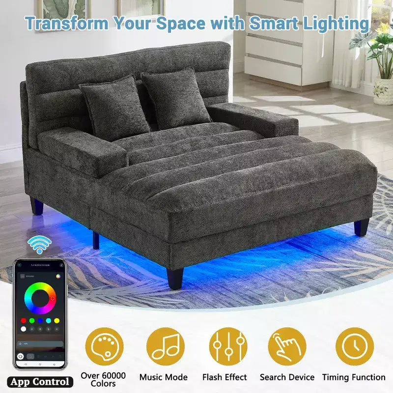 Canapé-méridienne réglable en chenille avec éclairage LED RVB